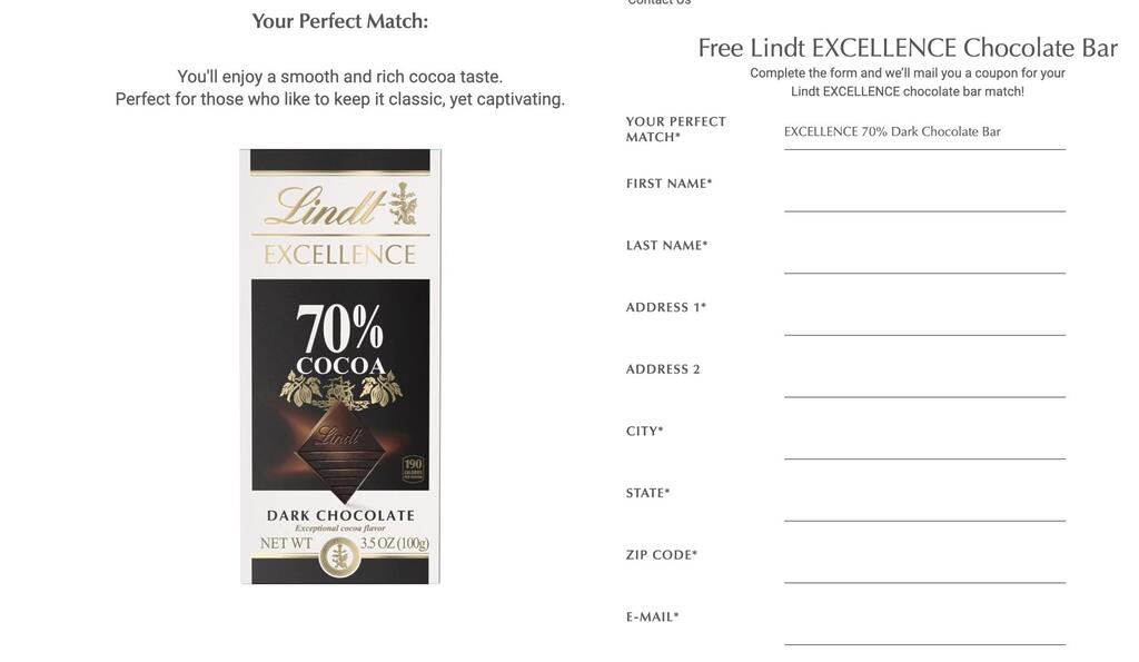 Free Lindt Excellence Chocolate Bar For A Limited Time!